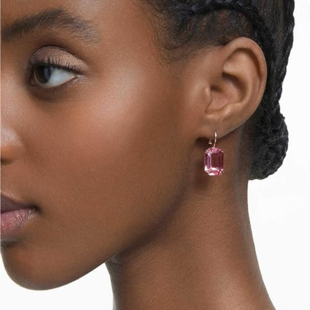 Swarovski Pink Crystal Drop Earrings - Picture 2 of 8
